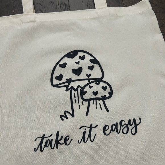 “Take it easy” mushroom love canvas cotton tote bag - Picture 3 of 3